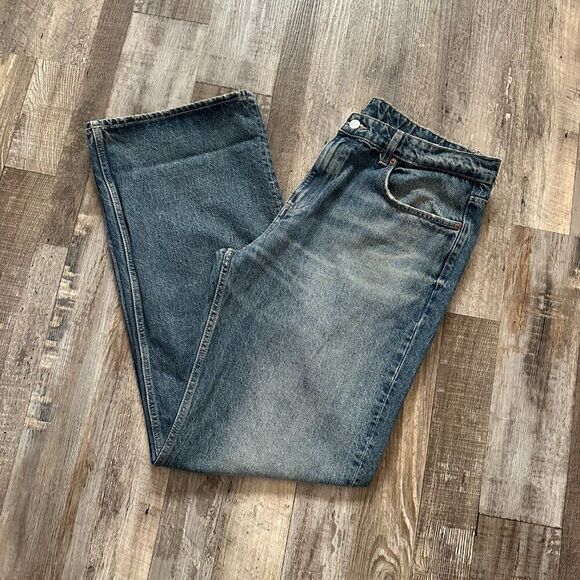 ZARA Mid Rise Wide Leg Full Length Loose Fit Medium Blue No Stretch Denim Jeans - Picture 7 of 12